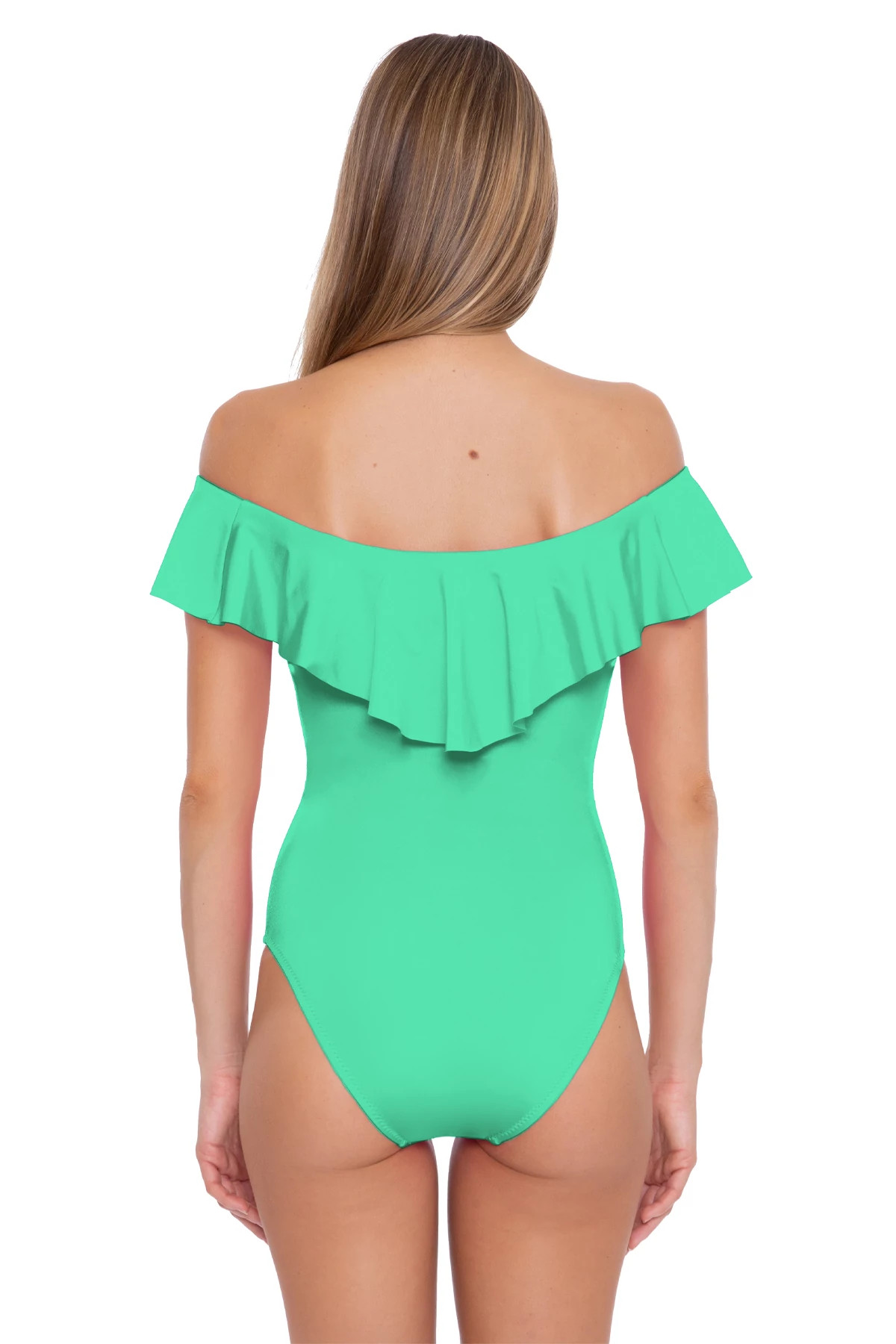 GREEN Monaco Off Shoulder One Piece Swimsuit image number 2