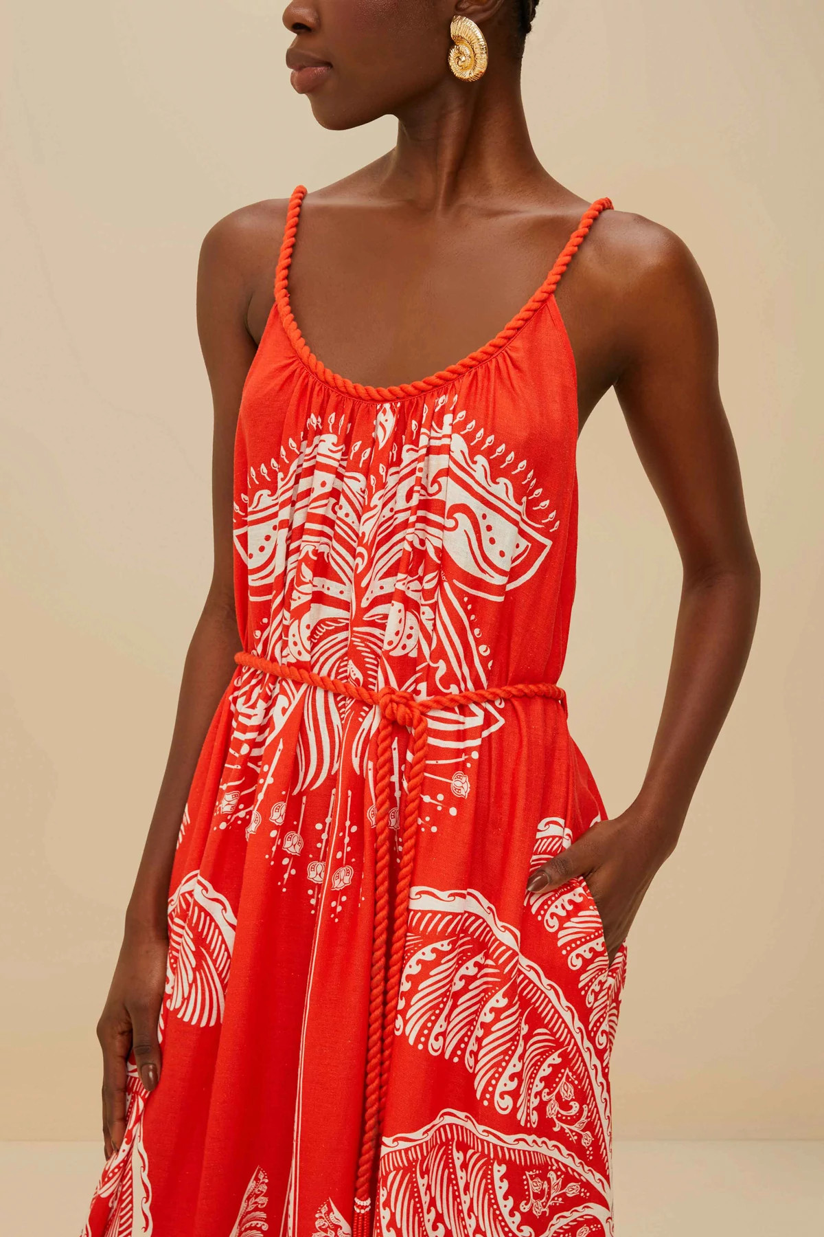 MAJESTIC COCONUT TREE RED Majestic Coconut Linen Maxi Dress image number 4