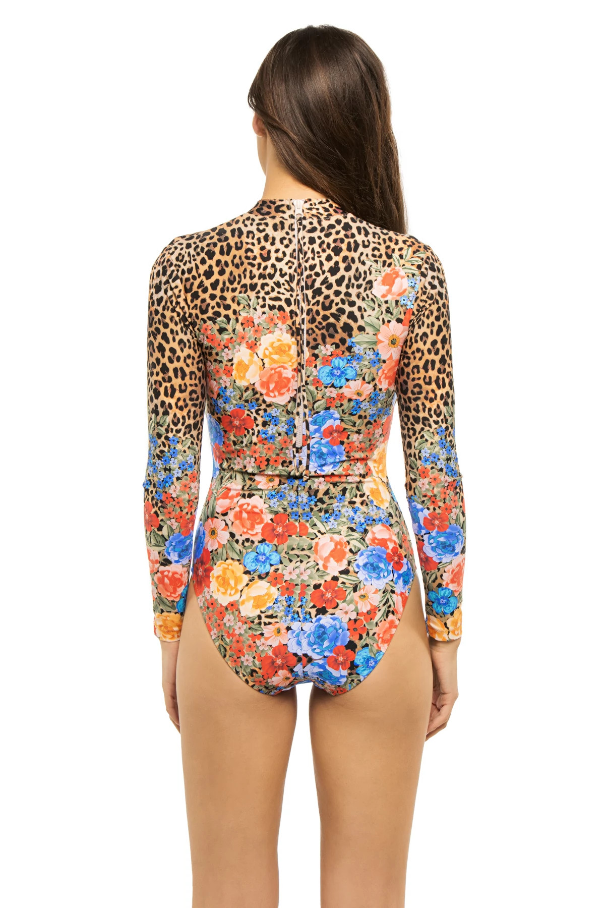 MULTI Cheetah Long Sleeve One Piece Swimsuit image number 2