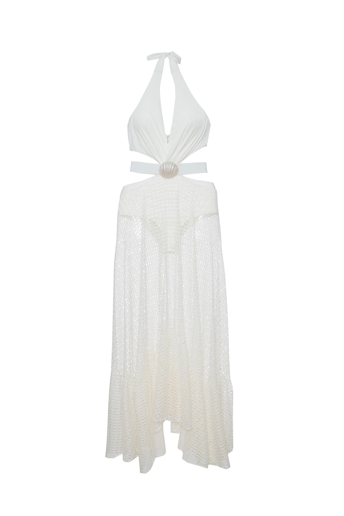 WHITE Netted Halter Dress image number 5