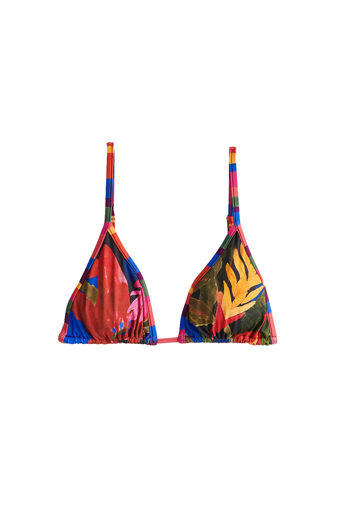 FLORAL TROPICAL BLUE/ COLORFUL STRIPES Floral Tropical Triangle Bikini Top image number 3