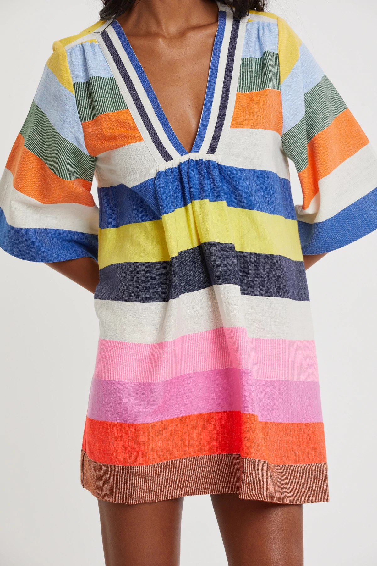 PARITI FIESTA Belkis Stripe Plunge Mini Caftan image number 4