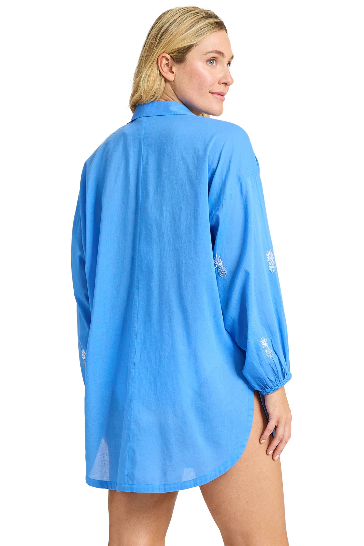 PARADISO BLU Cotton Embroidered Shirt Cover Up image number 3