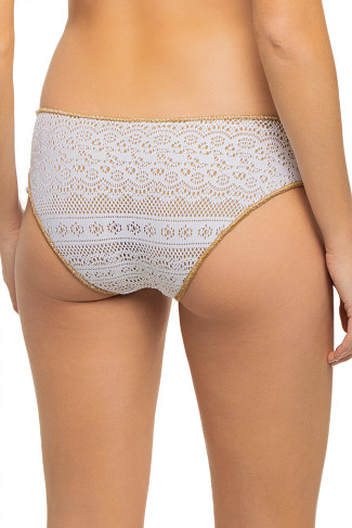 WHITE/TAN Crochet Tie Side Hipster Bikini Bottom