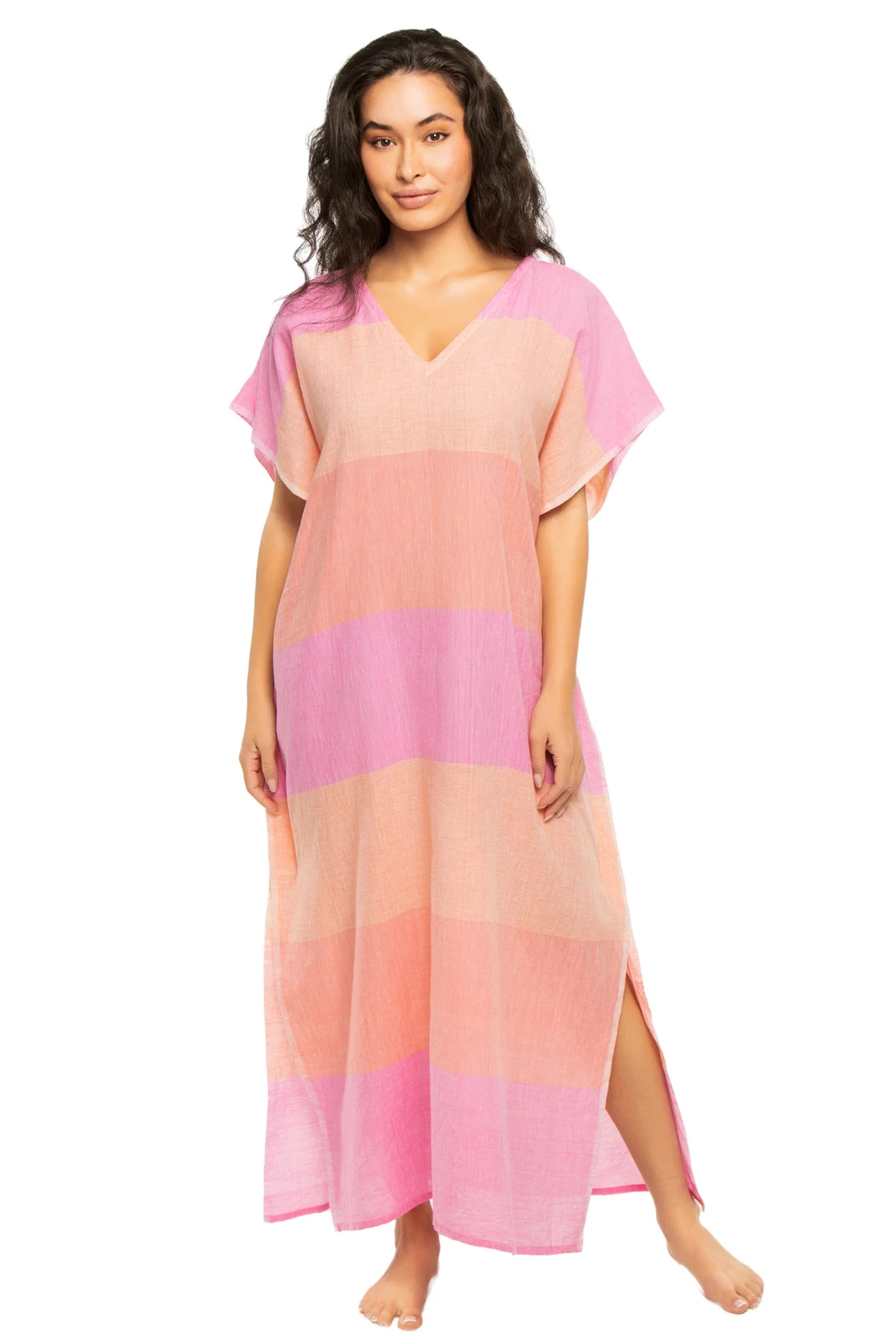 NEFAS PEACH Dalila V-Neck Caftan  image number 1