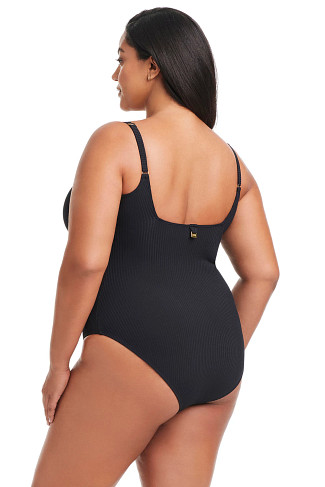 BLACK Square Neck Ribbed One Piece Swimsuit