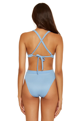 BABY BLUE Ribbed Banded Halter Bikini Top