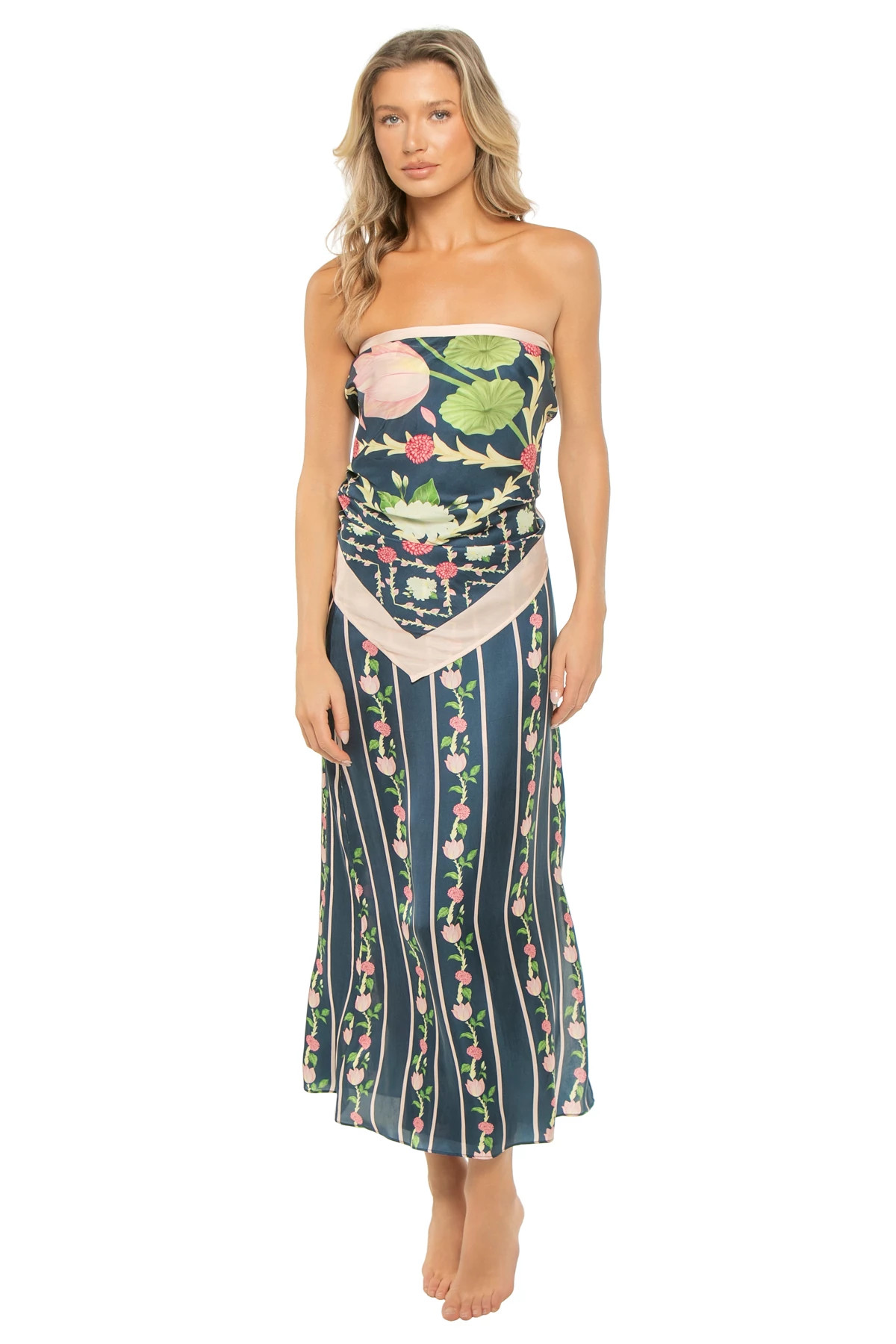 NAVY LOTUS SCARF Lotus and Mallipoo Scarf Blouse image number 1