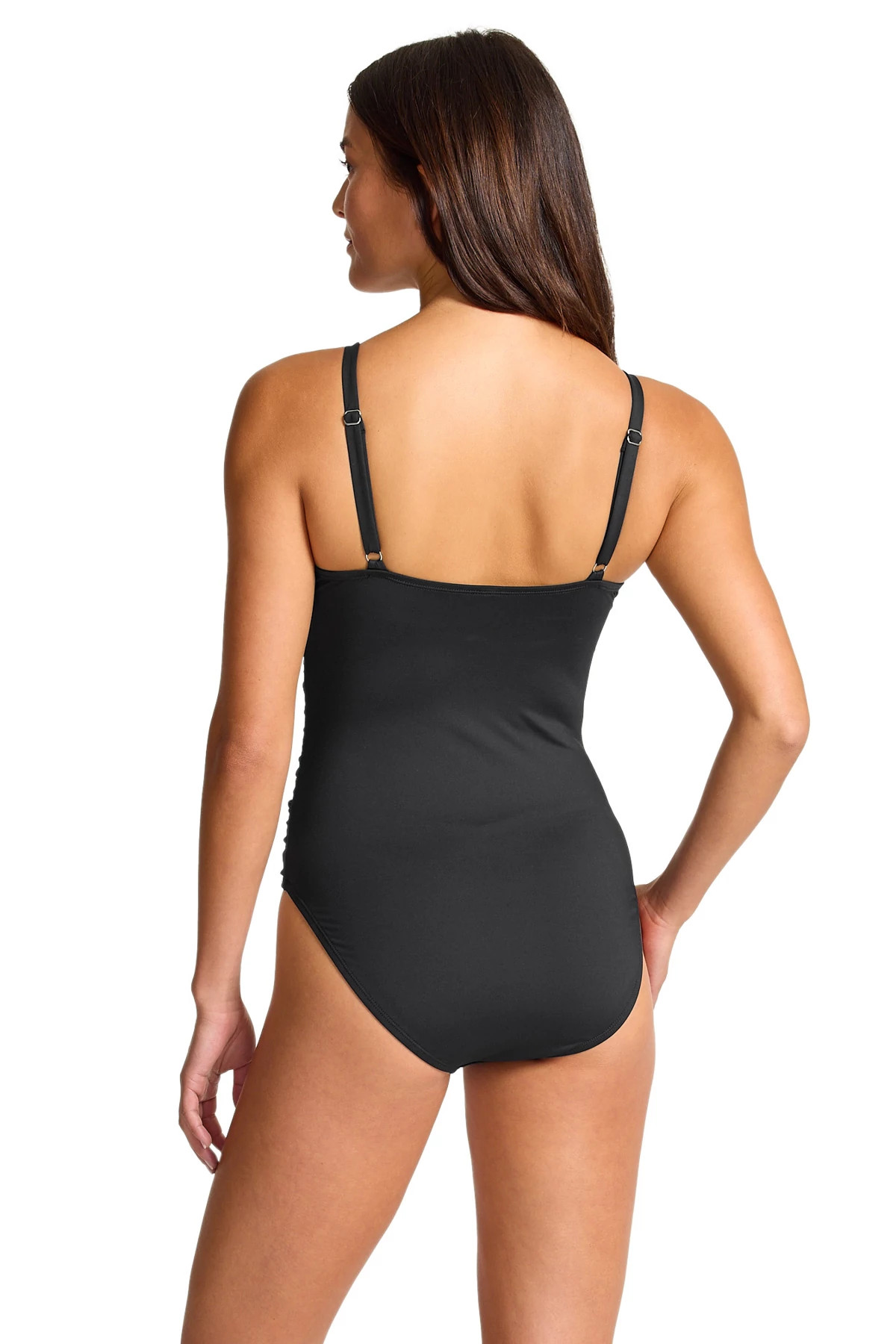 BLACK Shirred Crossover One Piece Swimsuit image number 2