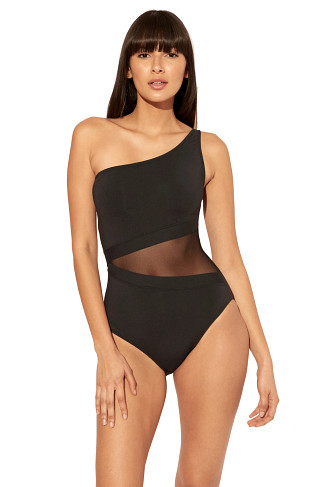 BLACK Asymmetrical Mesh One Piece Swimsuit