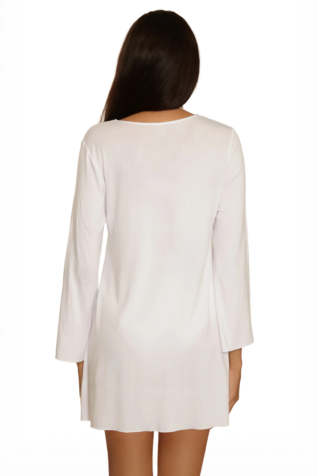 WHITE Long Sleeve Plunge Tunic Cover Up image number 3