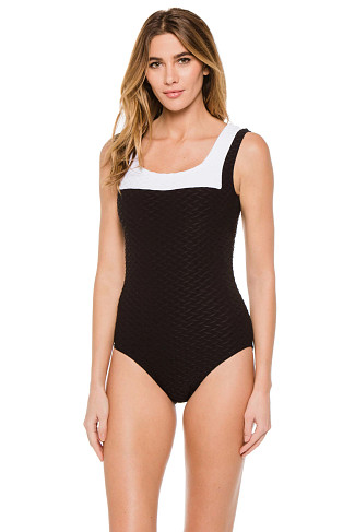 BLACK Textured Over The Shoulder One Piece Swimsuit