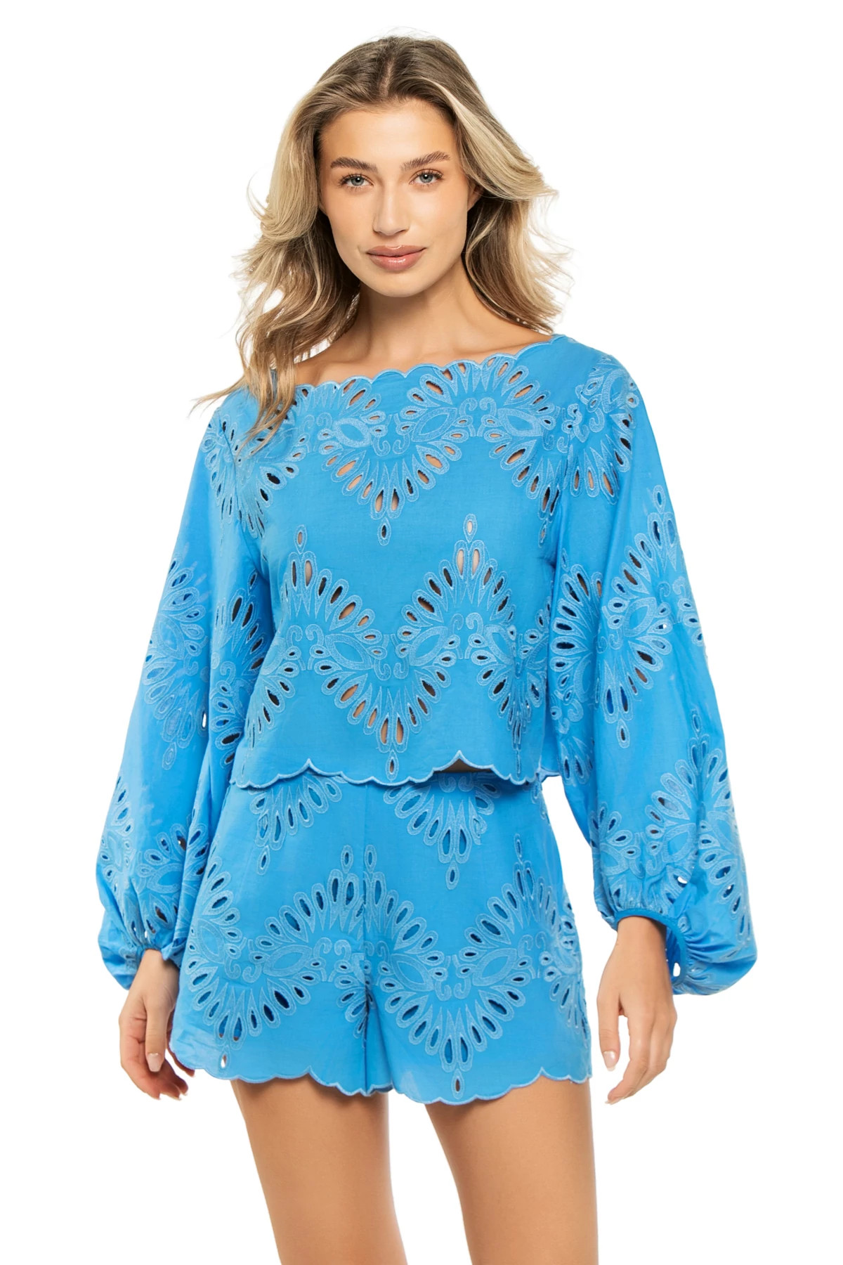 BLUE Danielle Eyelet Crop Top image number 1