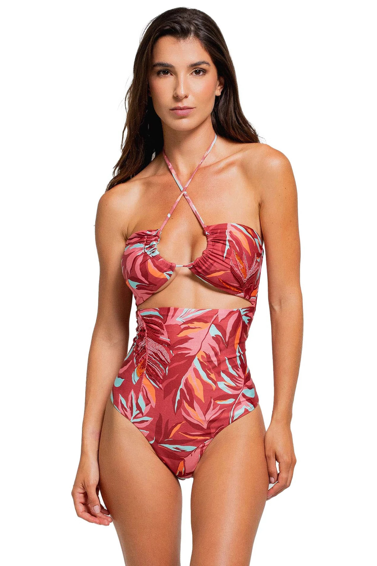 MULTI Halter V-Wire One Piece Swimsuit image number 1