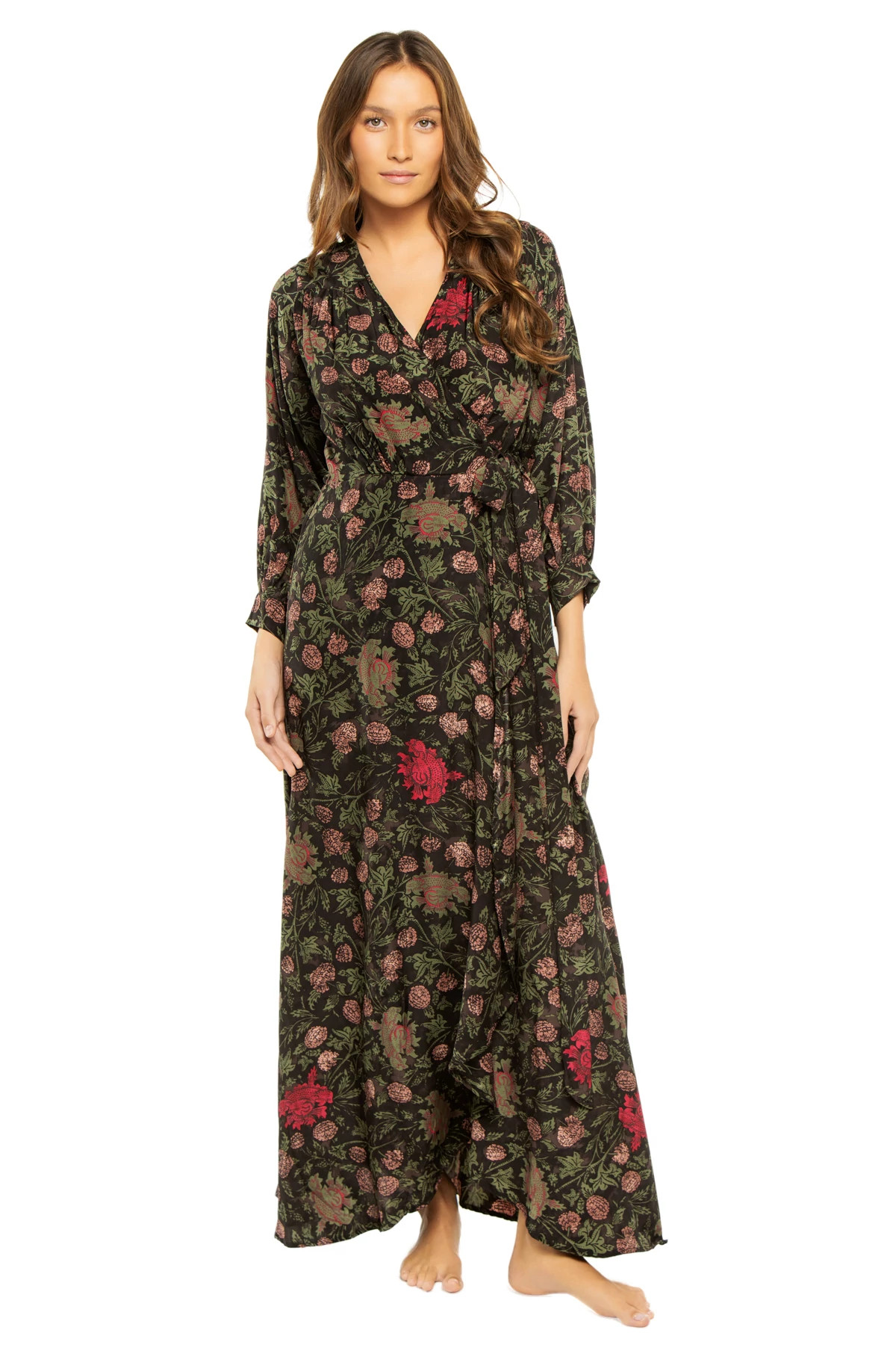 LEHUA PRINT BLACK Kate Wrap Maxi Dress image number 1