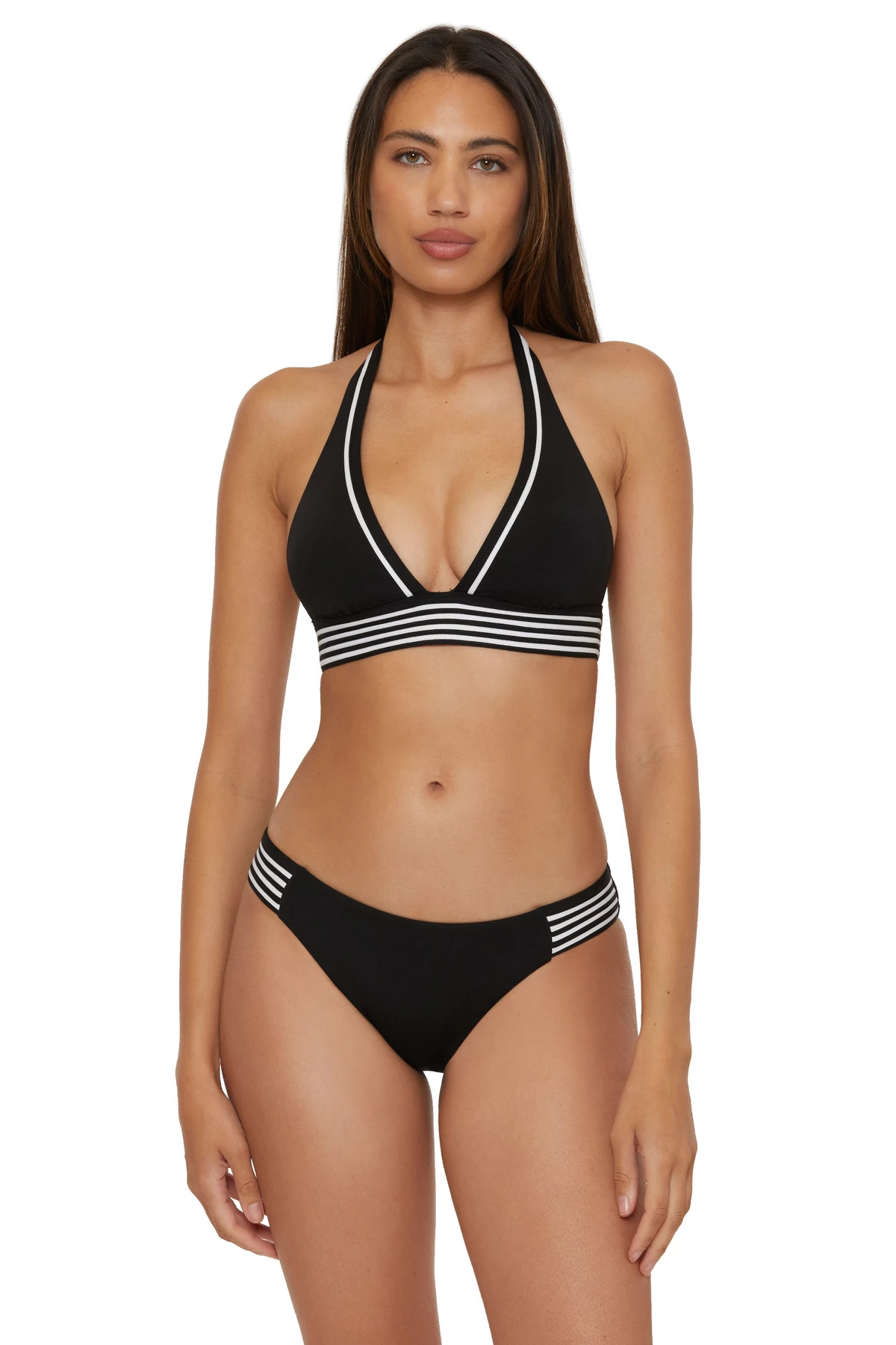 BLACK/WHITE Pleated Halter Bikini Top image number 1