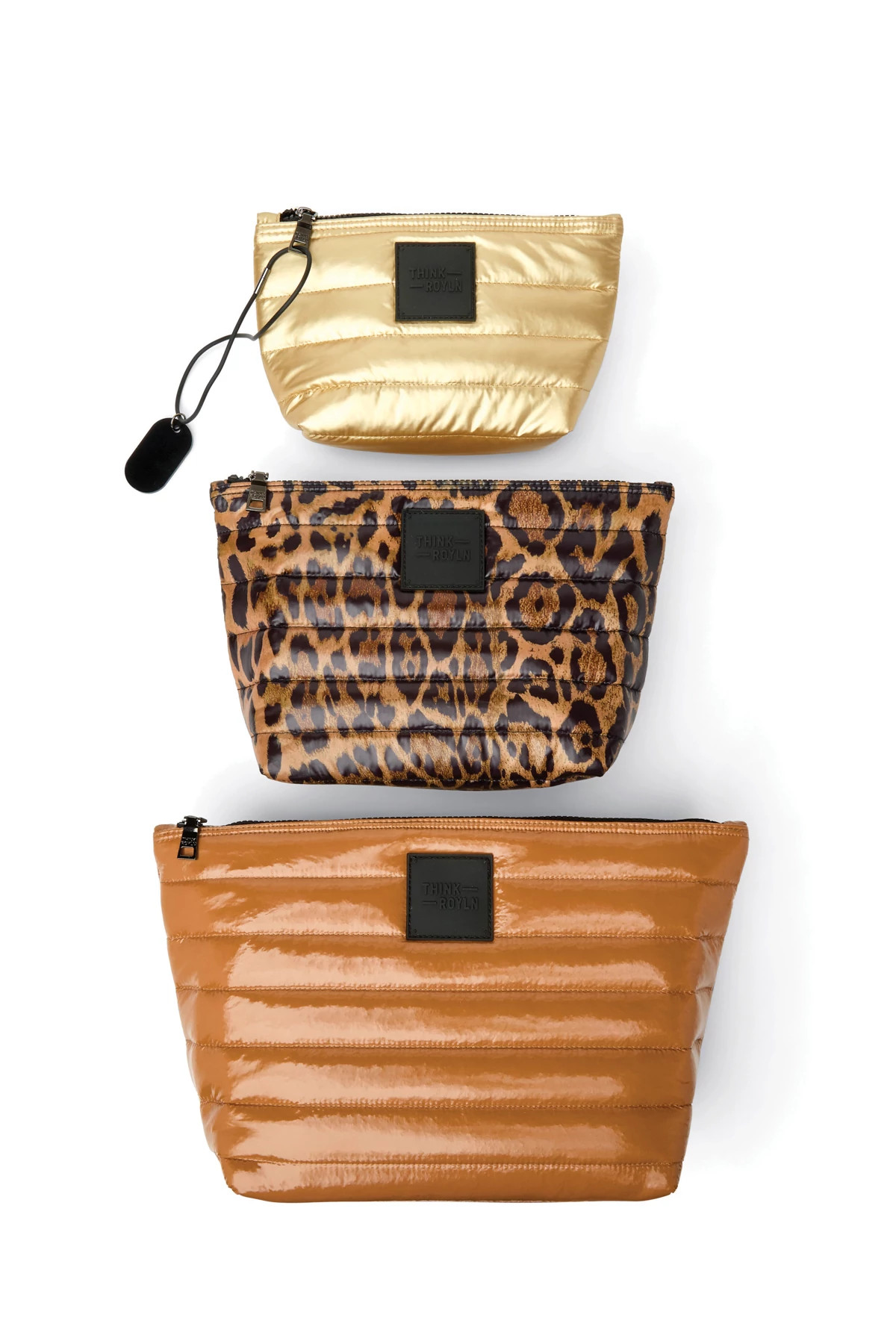 GLOSSY NUDE/LEOPARD PRINT MINERAL GOLD Travel Trio Pouch image number 2
