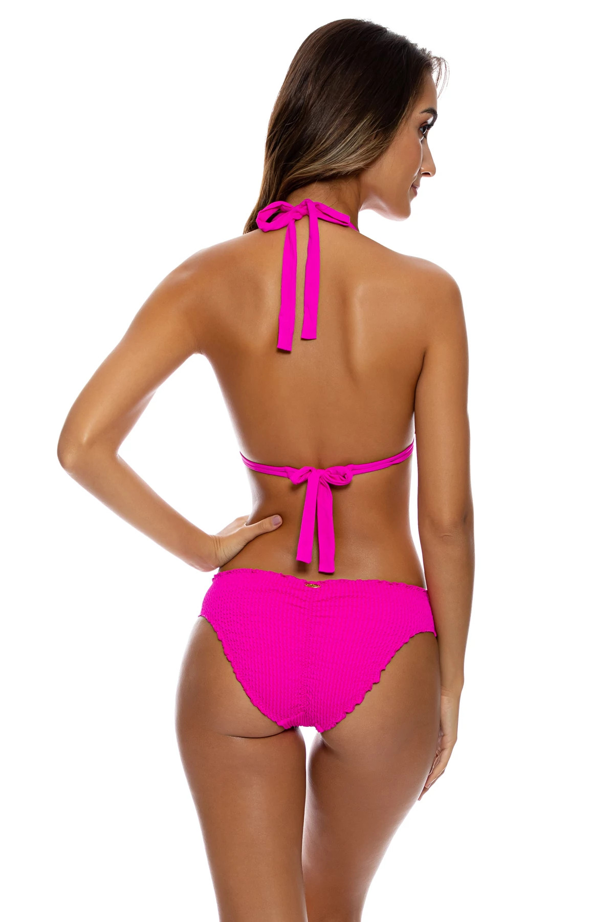 KISS ME PINK Ribbed Double Strap Halter Bikini Top image number 2