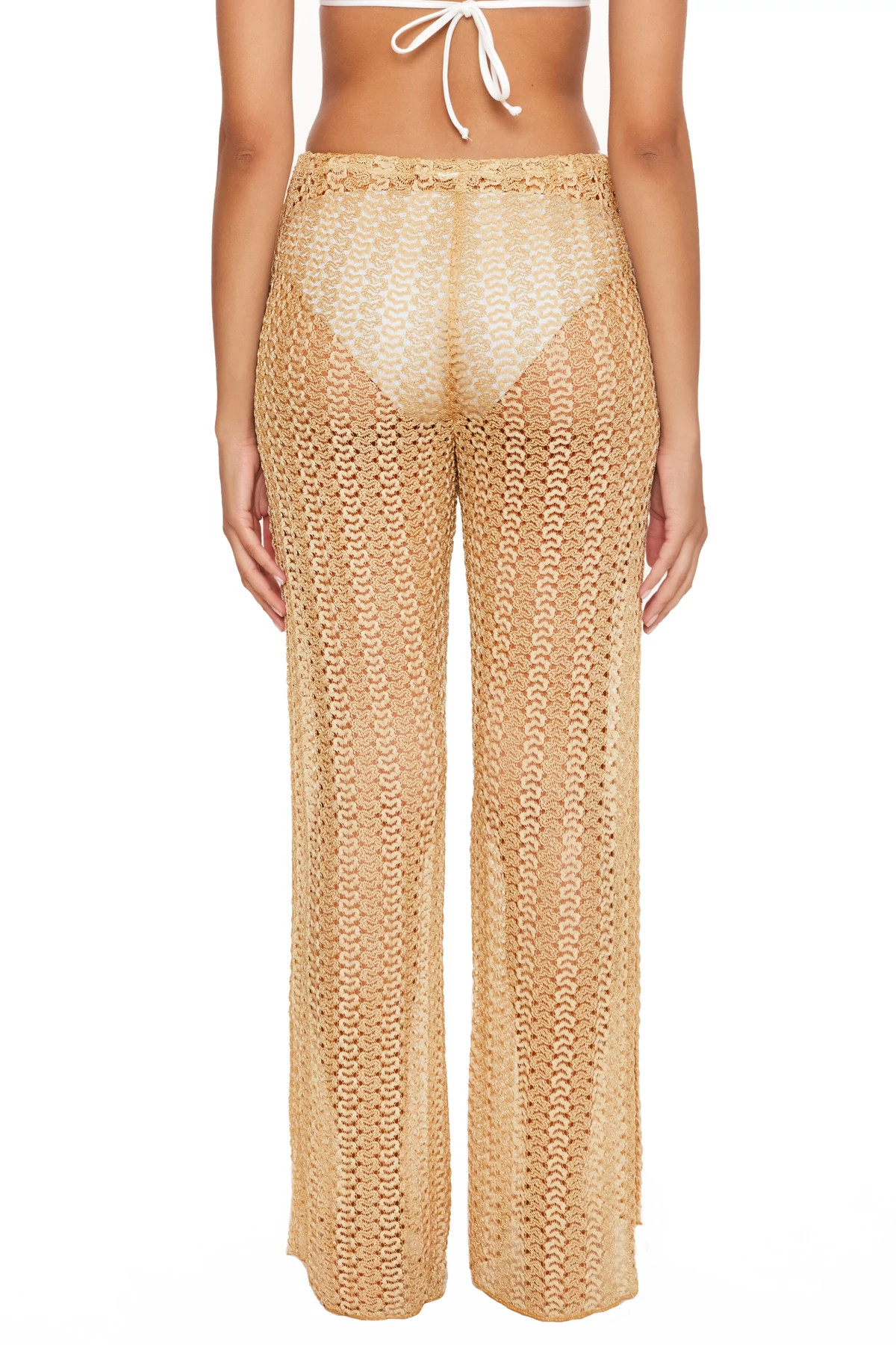 Golden Metallic Crochet Pants image number 2