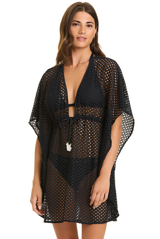 BLACK Open Knit Plunge Tunic Cover Up