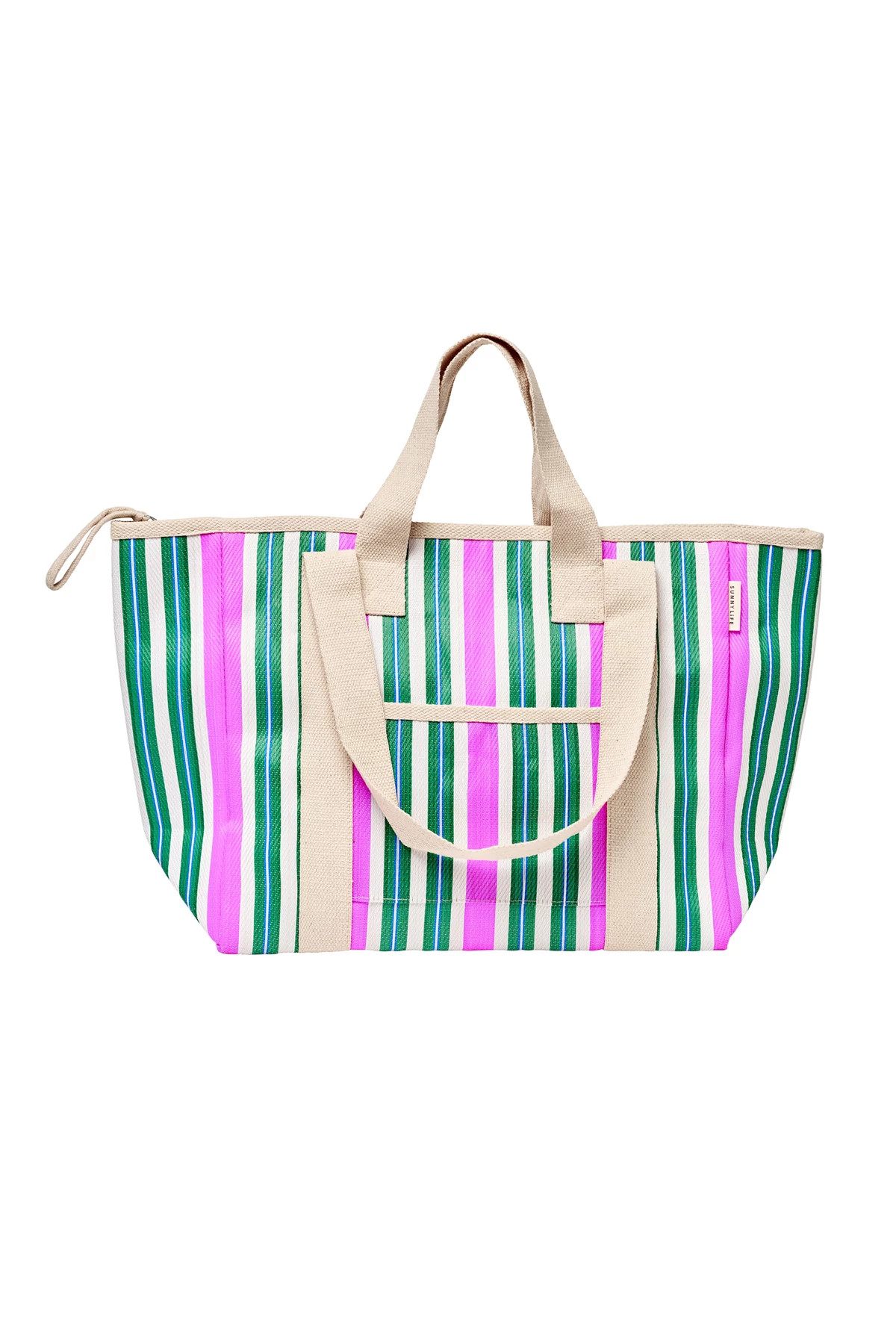 GREEN MULTI Recycled Nylon Stripe Cooler Tote Bag image number 1