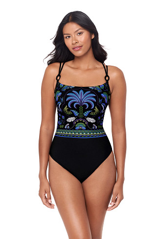 BLACK/MULTI Georgie Palm Print One Piece Swimsuit