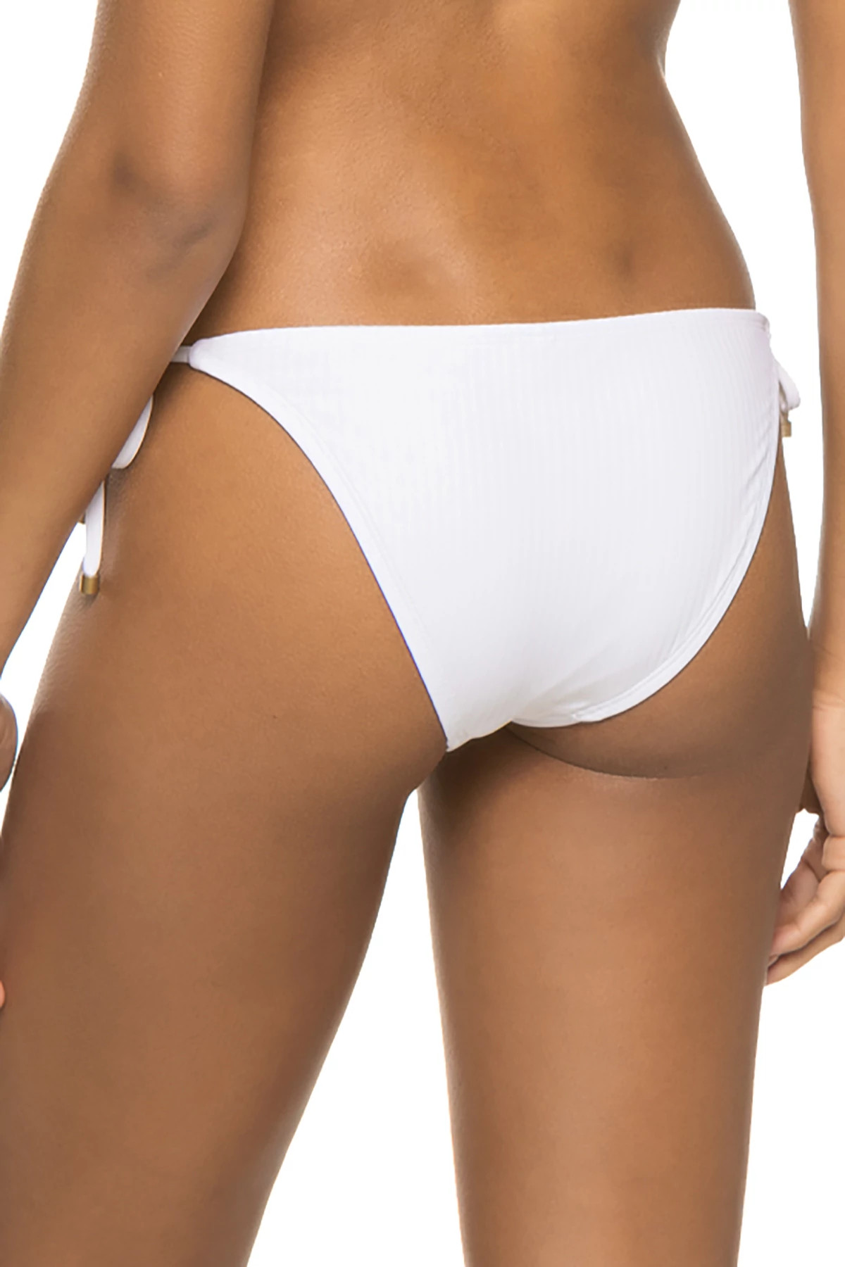 WHITE OCEANRIB Elle Ribbed Tie Side Brazilian Bikini Bottom image number 2