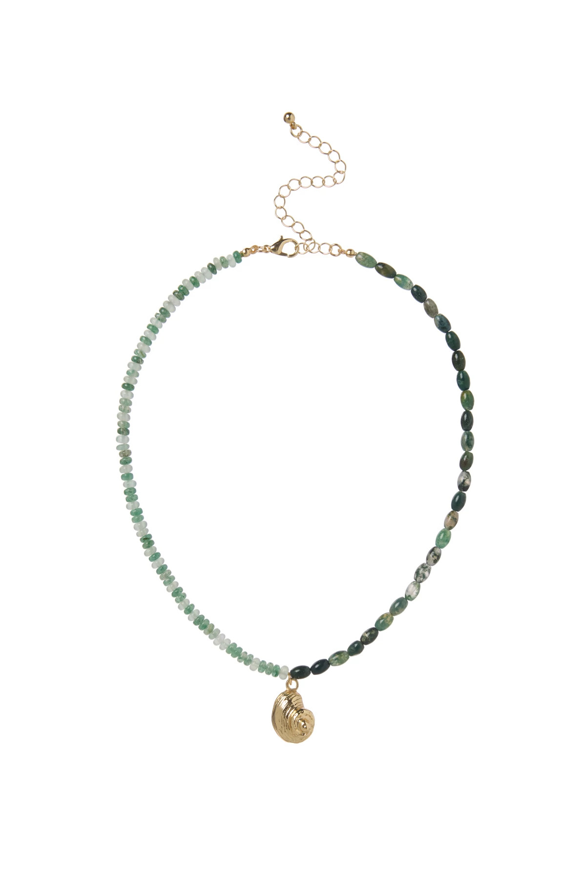 GOLD Mixed Green Bead Gold Shell Necklace image number 1