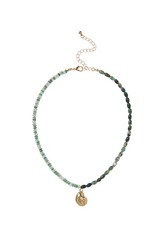 GOLD Mixed Green Bead Gold Shell Necklace