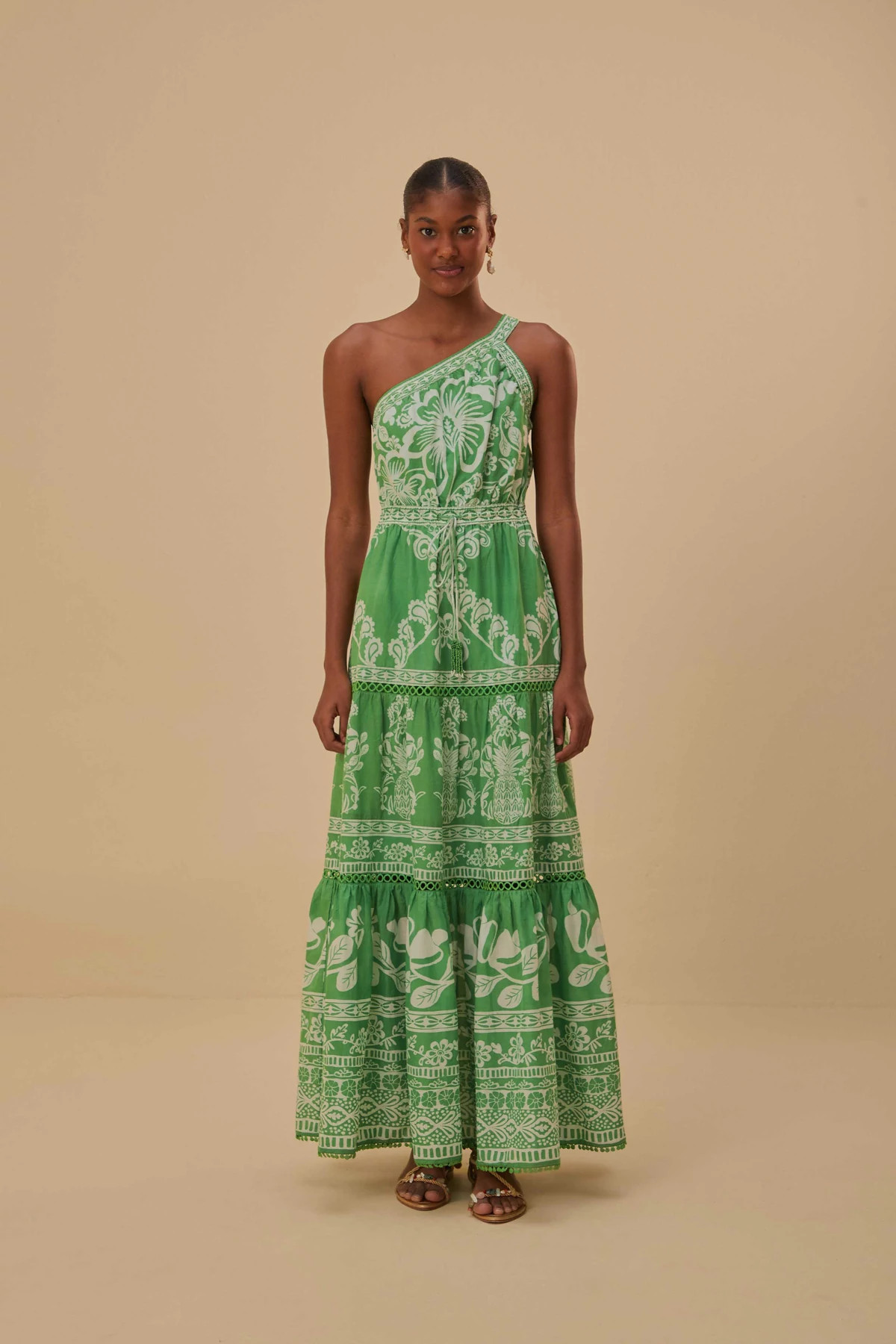 SWEET GARDEN GREEN Asymmetrical Maxi Dress image number 3