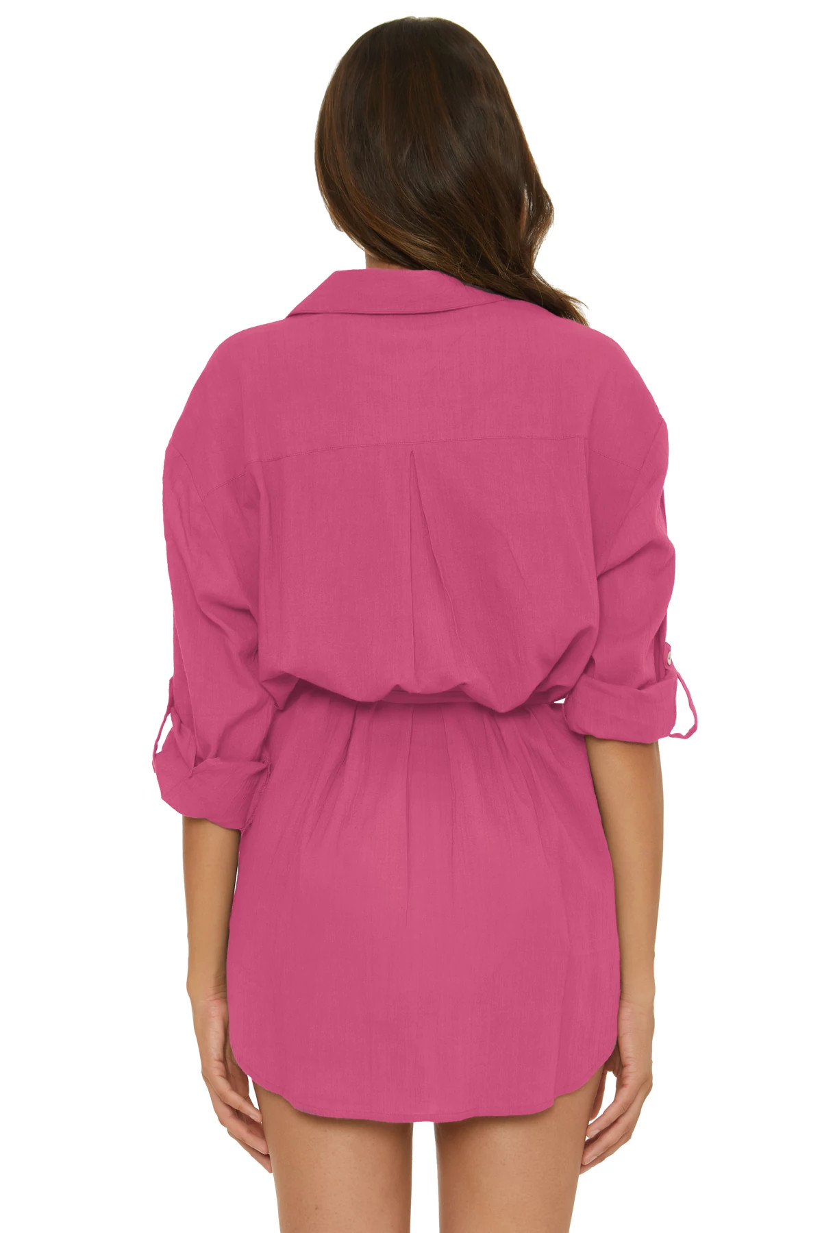 VIVID PINK Gauzy Shirt Dress image number 3