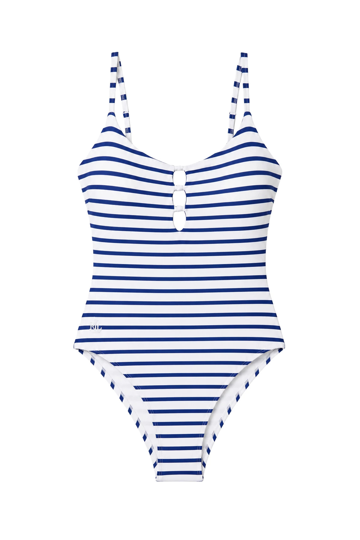 BLUE/WHITE Striped Keyhole One Piece Swimsuit image number 4