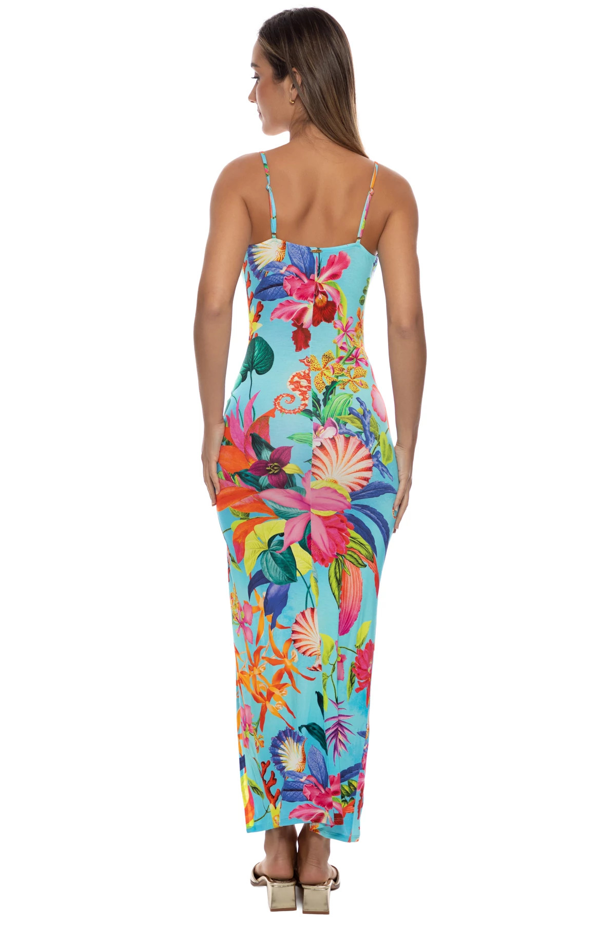 MULTI Floral Ruched Plunge Maxi Dress image number 2