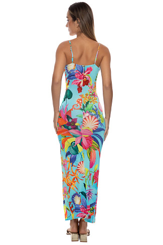 MULTI Floral Ruched Plunge Maxi Dress