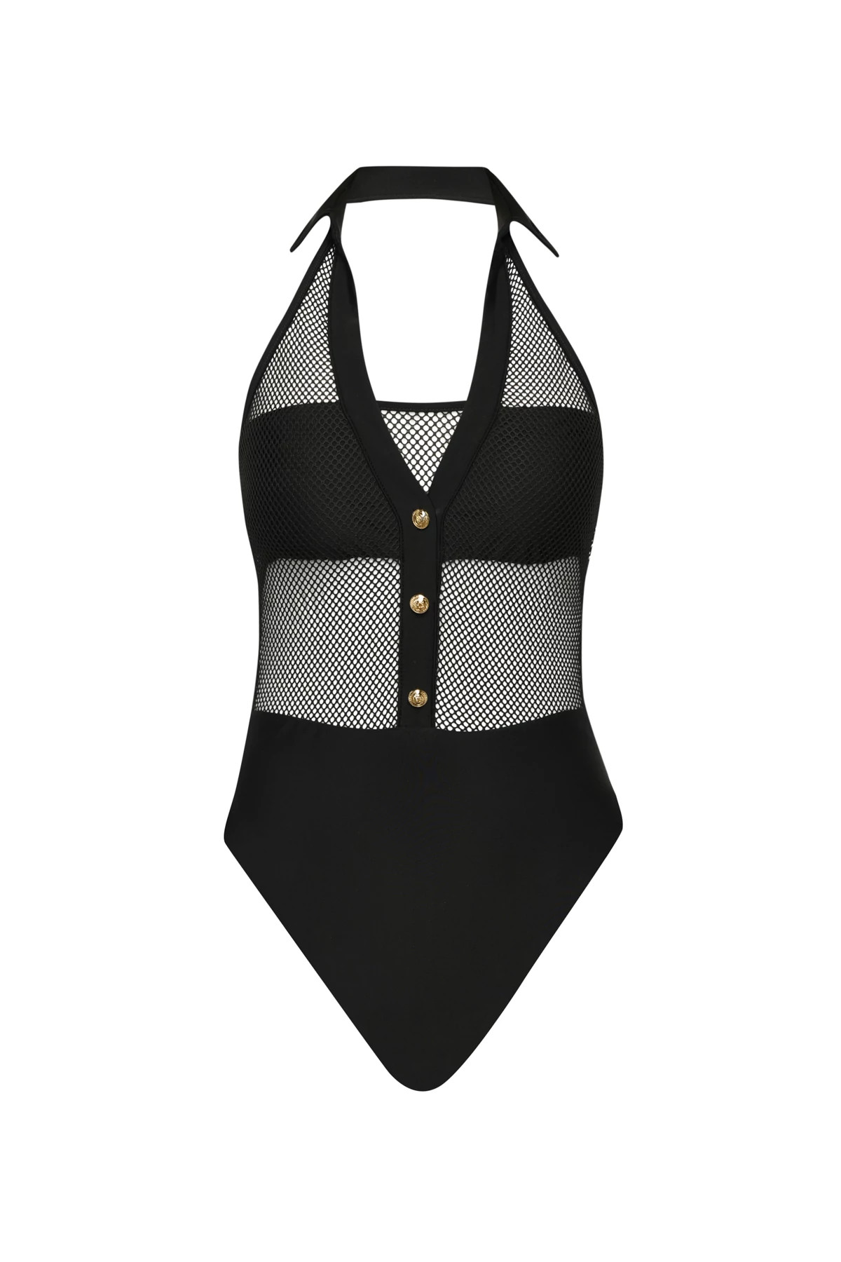 BLACK Natalya Mesh Halter One Piece Swimsuit image number 4