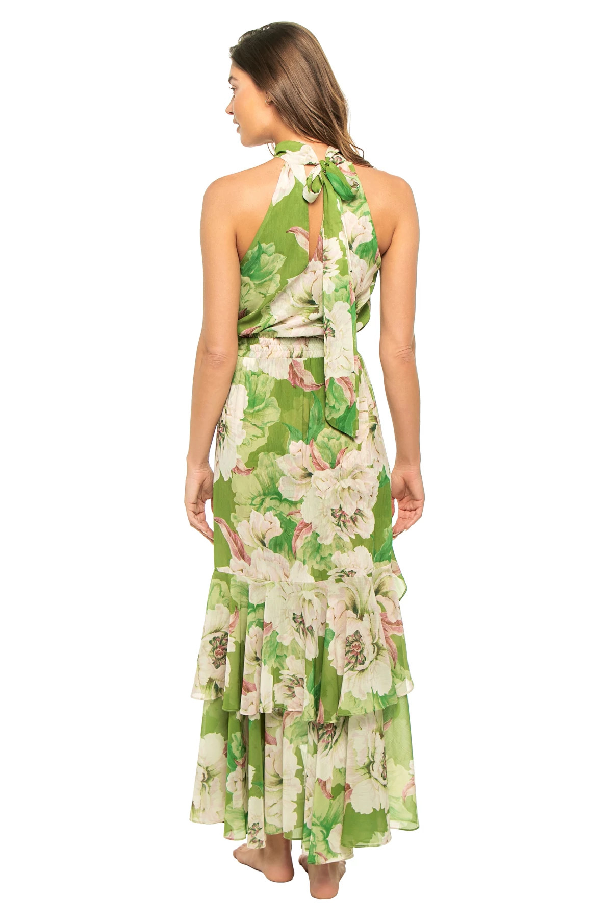 IN FULL BLOOM Aneva Floral Ruffle Halter Maxi Dress image number 2