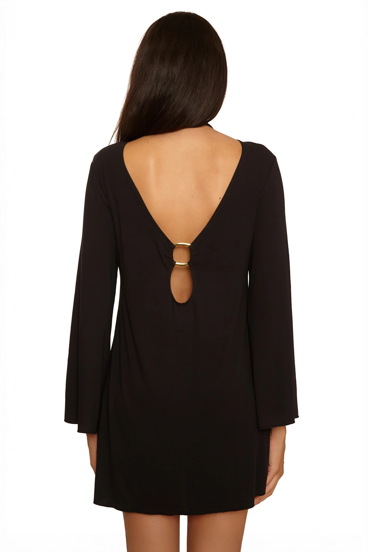 BLACK Long Sleeve Plunge Tunic Cover Up image number 4