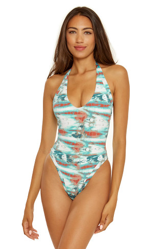 MULTI Tie Dye High Leg Halter One Piece Swimsuit