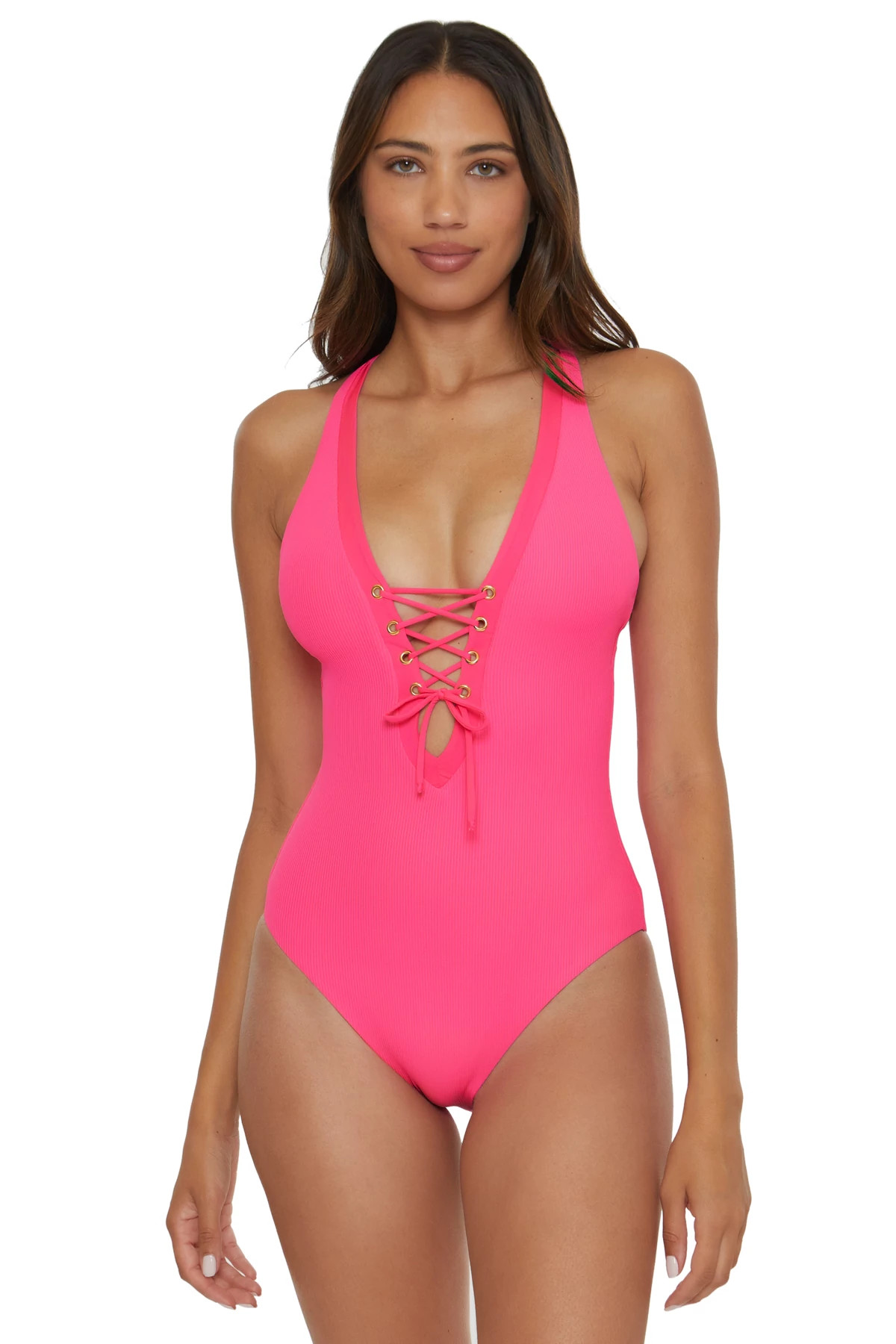 PINK GLO Gia Plunge One Piece Swimsuit image number 1