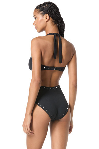 BLACK Crepe Halter One Piece Swimsuit