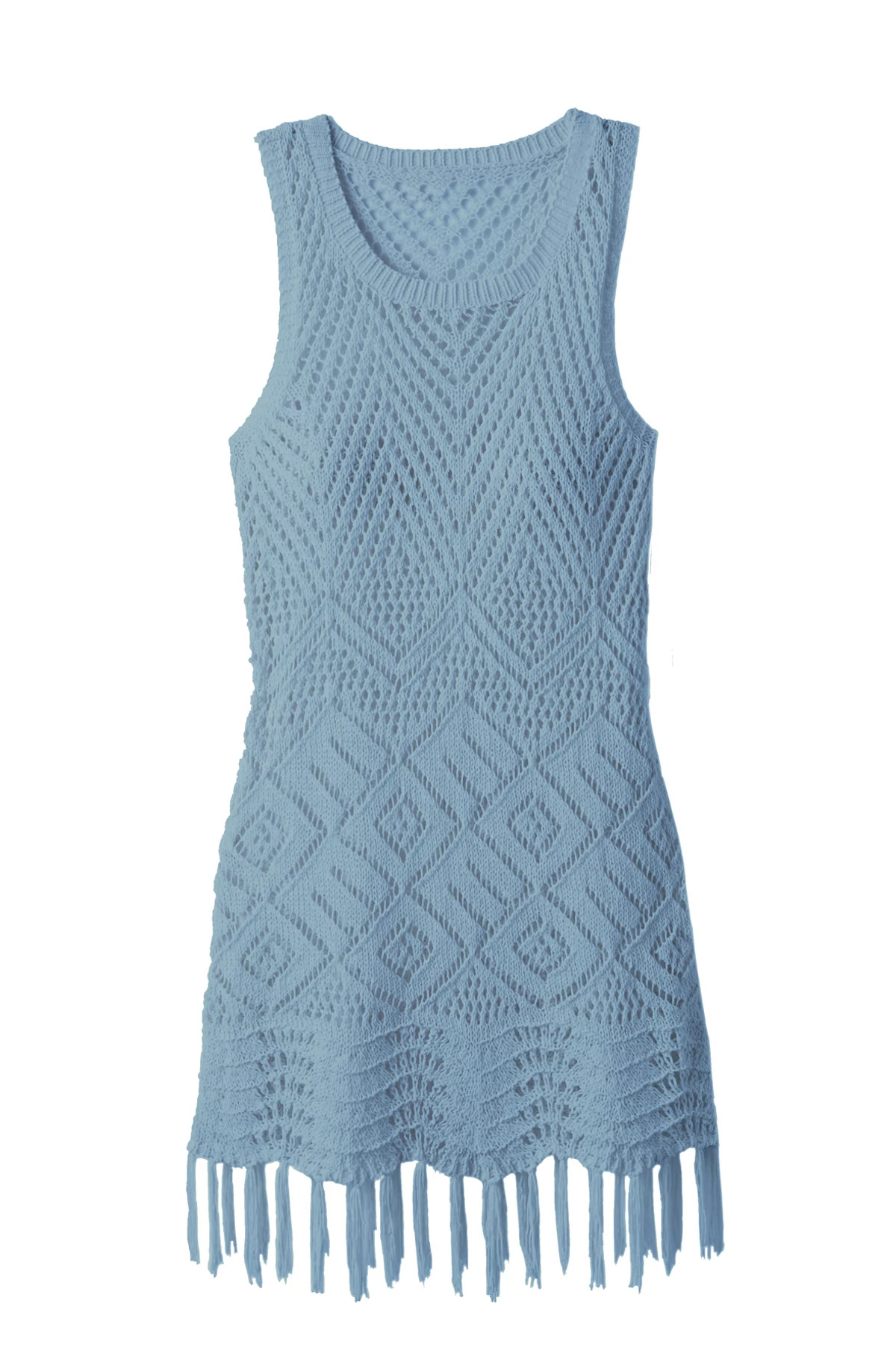 DUSTY BLUE Fringe Crochet Tunic image number 3