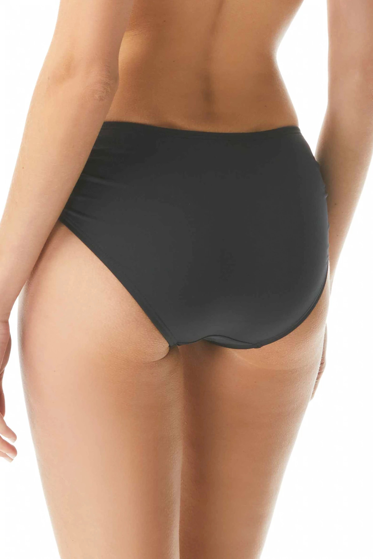 BLACK Shirred Tab Side Hipster Bikini Bottom image number 2