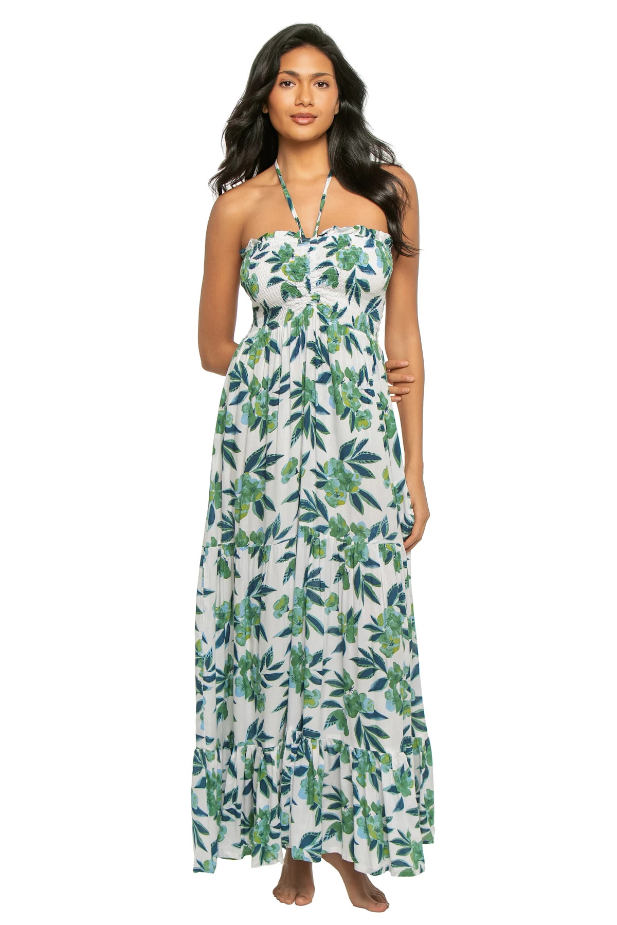 SEA BLOSSOM BLUE Nini Floral Smocked Halter Maxi Dress image number 1