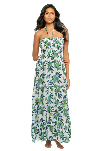 SEA BLOSSOM BLUE Nini Floral Smocked Halter Maxi Dress