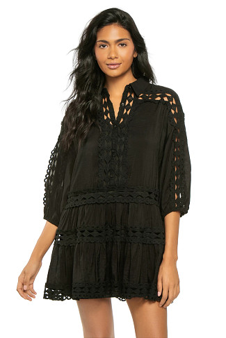 BLACK Crochet Shirt Dress