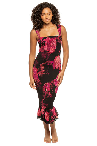 BLACK MAGENTA Smocked Midi Dress