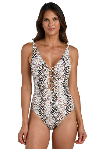 TAUPE While Whispers Plunge One Piece Swimsuit