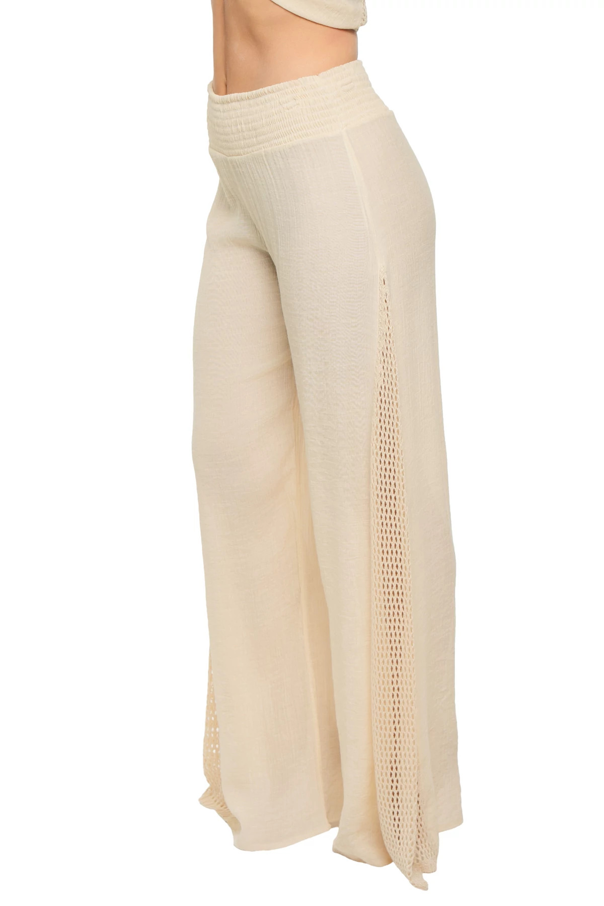 NATURAL Crochet Smocked Pants image number 3