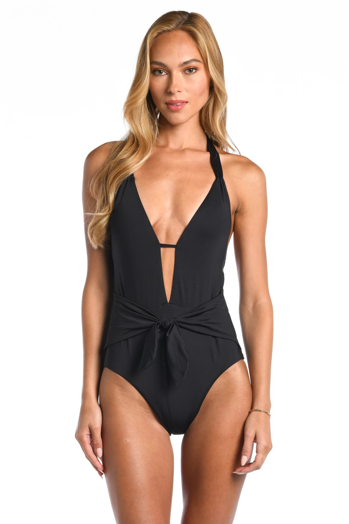 BLACK Keyhole V-Plunge One Piece Swimsuit image number 1