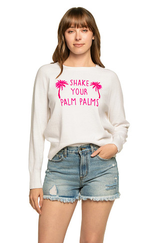 WHITE/HOT PINK Shake Your Palm Palms Sweater